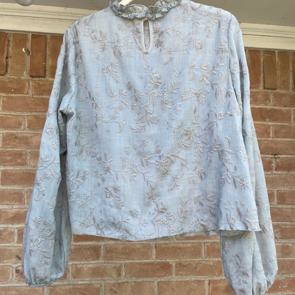 Zara Floral Ruffle Blue Top - Picture 2 of 5